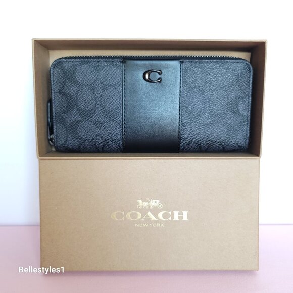 COACH Boxed Slim Accordion Signature Canvas & Leather Wallet w Back-slip pocket⭐ - Picture 15 of 16